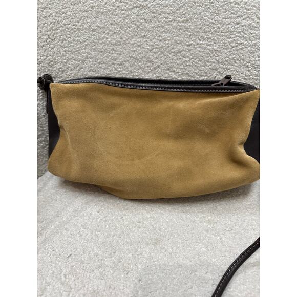 Loewe Suede Leather Crossbody Bag Brown Black Logo Embossed Shoulder Purse - Picture 5 of 9